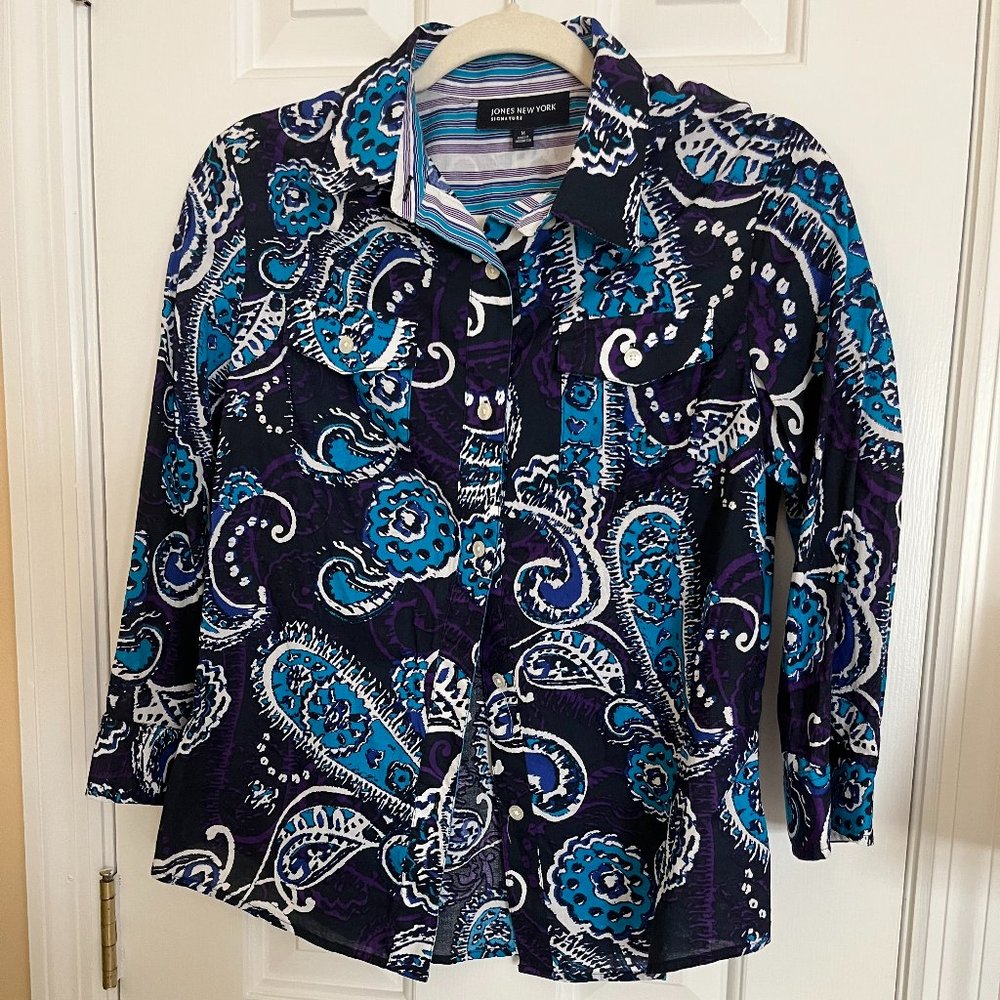 JONES NY Purple Paisley Button-Up Shirt SZ MEDIUM